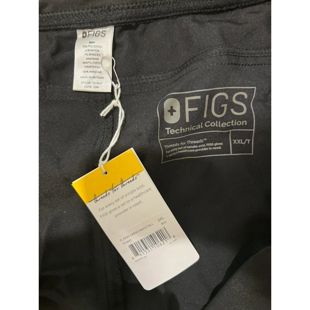 FIGS Kade Cargo‎ Scrub Pants 2XL Tall Black NWT Technical Collection